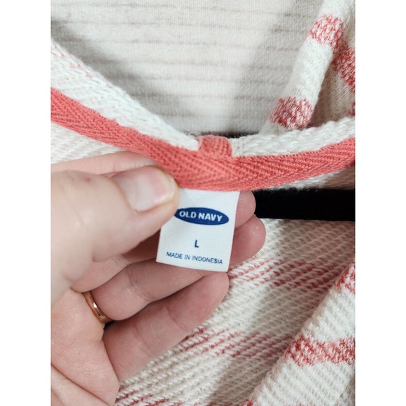 Old Navy Women's White‎ Red Striped Long Sleeve Hooded Beach Fleece Sweater L - Picture 3 of 5